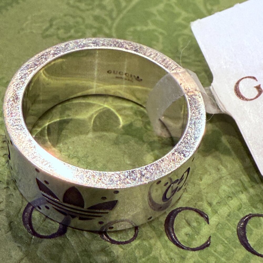 GUCCI X Adidas 702768 Engraved Ring Silver Ag925 GG Logo Size 21 (US 10) - Picture 8 of 13